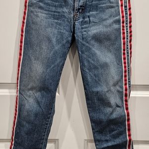 Revice Denim Jeans Sz 27 Button Fly raw Hem Blue Red White Stripes